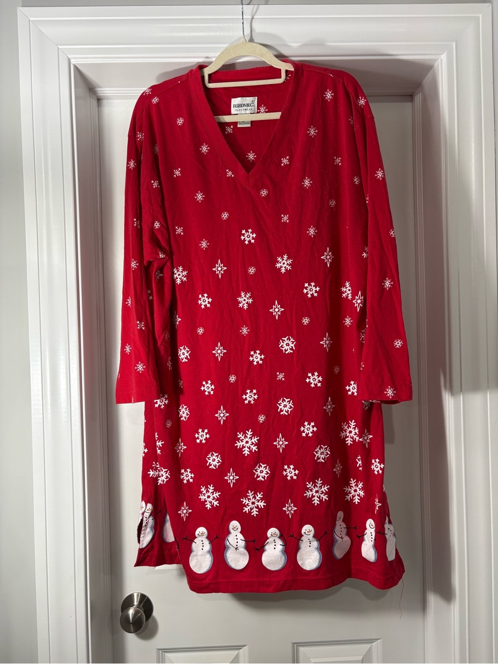 Fashion Bug Red Sleepwear with White Snowflake & Snowman Print